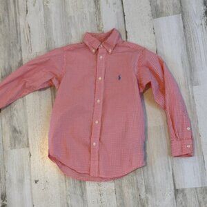 Ralph Lauren Little Boys Size 6 Gingham Plaid Button Down 100% Cotton Orange/Wht